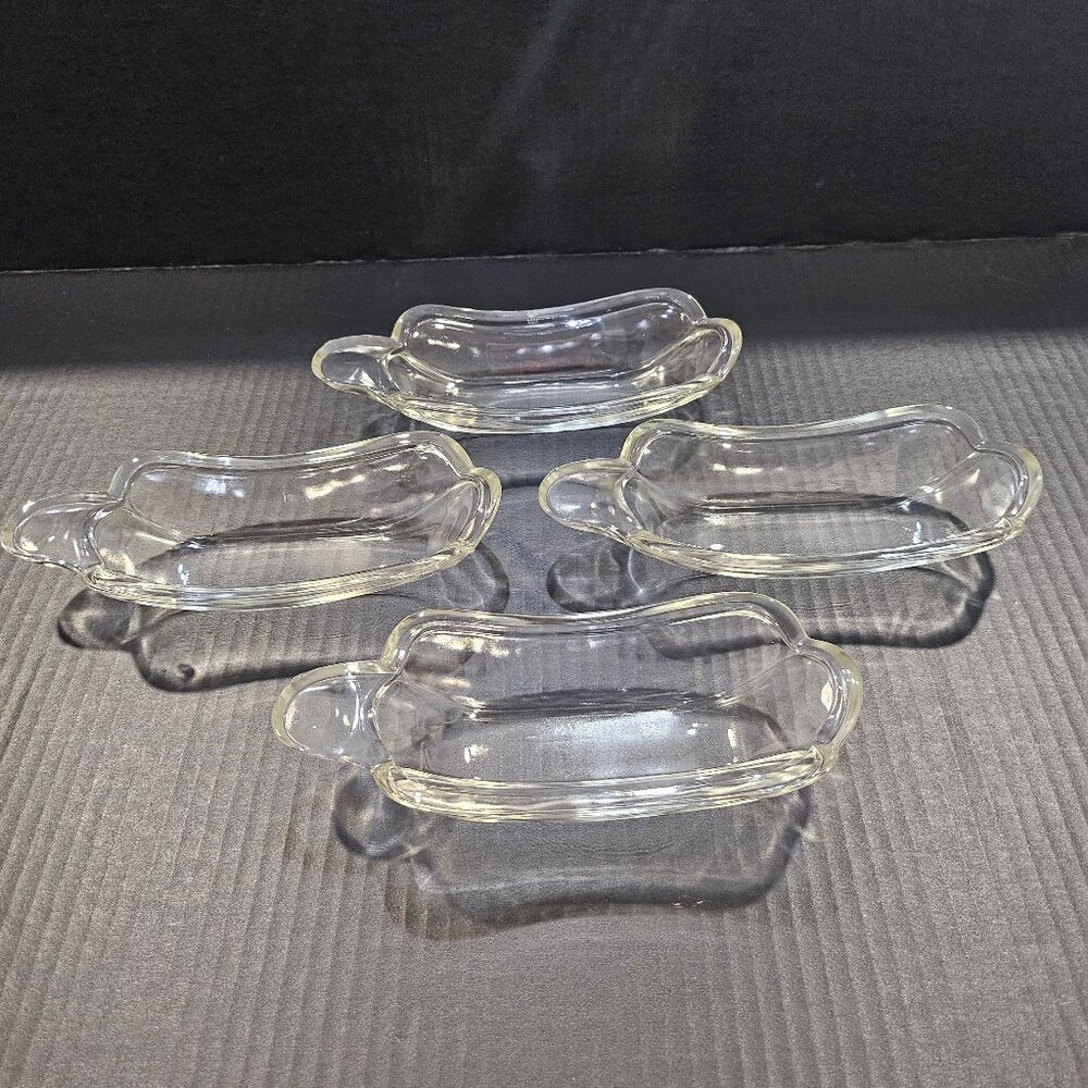 Vintage Indiana Glass Banana Split Dishes, Hot Dog Plates, Boat Dish Set of 4